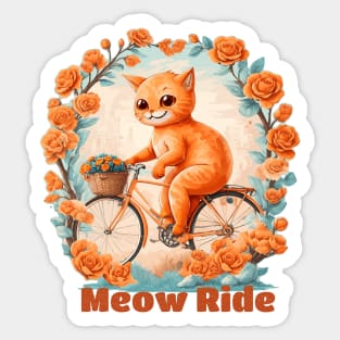 Meow Cat Riding A Bicycle Sticker